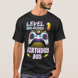 Camiseta Aniversário de 1 Ano Nível 1 Desbloqueado Gamer 1º