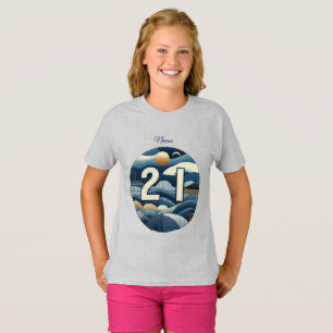 Camiseta aniversário de 21 anos Almond floresce creme azul