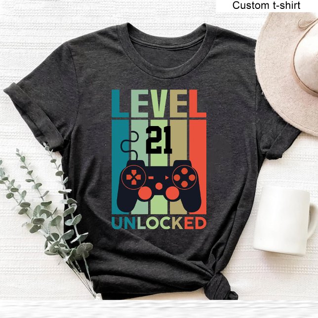 Camiseta Aniversário de 21 anos de Jogador de Vídeo Desbloq (Custom Level 21 Unlocked Video Gamer 21st Birthday T-Shirt)