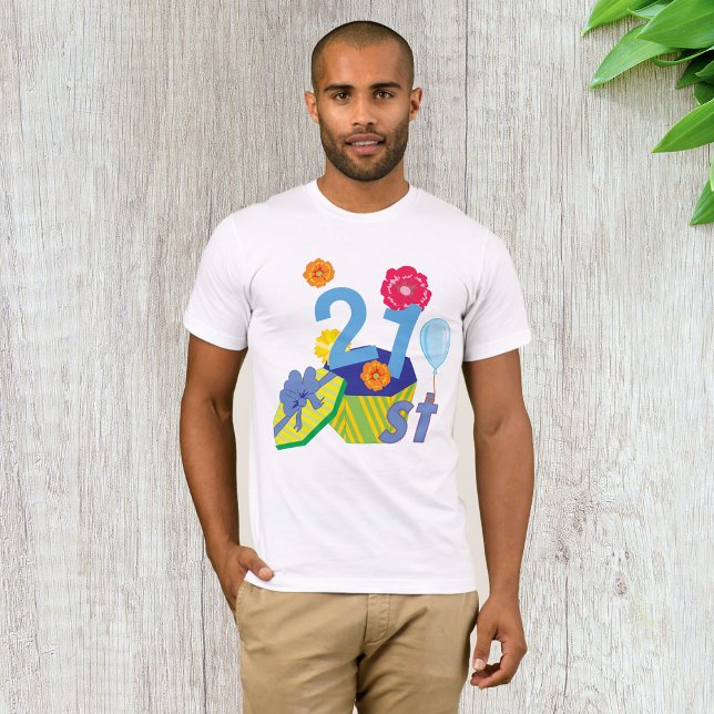 Camiseta Aniversário de 21 anos Floral Mens T-Shirt (Criador carregado)