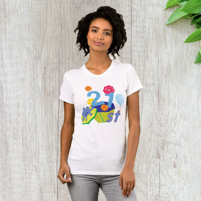 Camiseta Aniversário de 21 anos Floral Womens T-Shirt (Criador carregado)