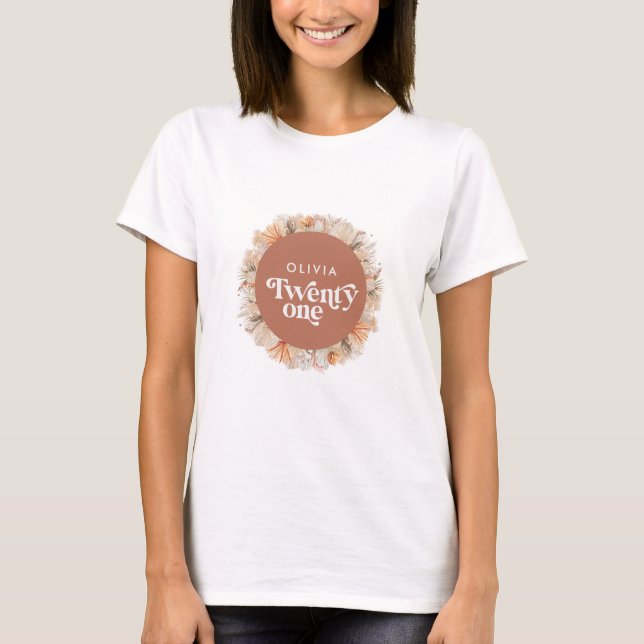 Camiseta aniversário de 21 anos pampas herbáceas terracotta (Frente)