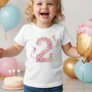 Camiseta Aniversário de 2 Anos da Menina Fada Rosa Número D