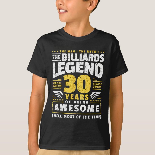 Camiseta aniversário de 30 anos Billiards Player 30 Anos Bi (Frente)