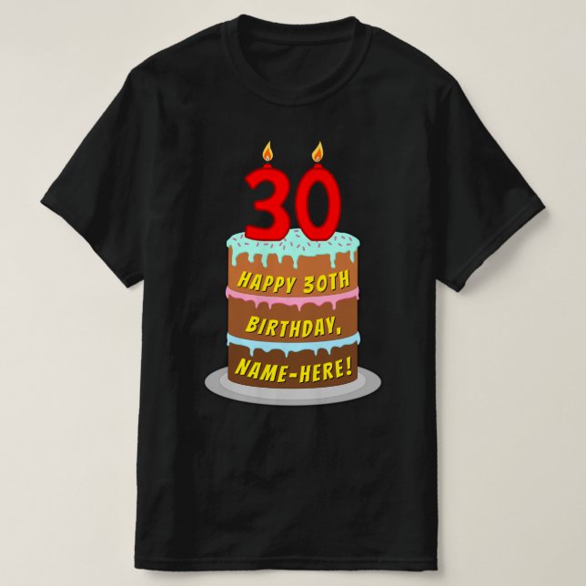 Camiseta aniversário de 30 anos — Bolo e Velas Diversas, co (Frente do Design)