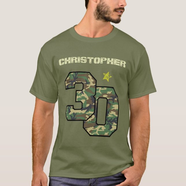 Camiseta aniversário de 30 anos Camo Nome Personalizado de  (Frente)