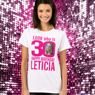 Camiseta aniversário de 30 anos cor-de-rosa 30 foto persona