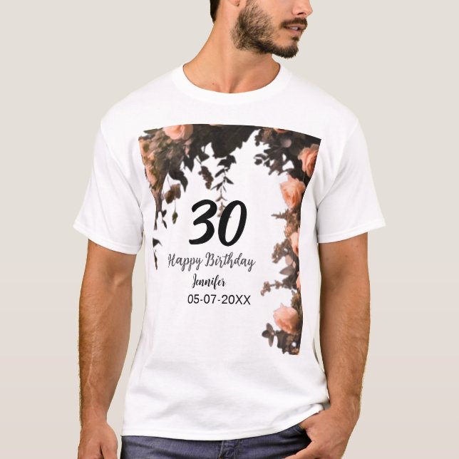 Camiseta Aniversário de 30 anos moderna de flor da rosa ros (Frente)