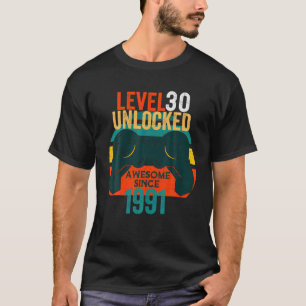 Camiseta aniversário de 30 anos Nível 30 Jogador de Víde