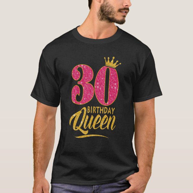 Camiseta aniversário de 30 anos Queen, 30 anos, coroa rosa (Frente)