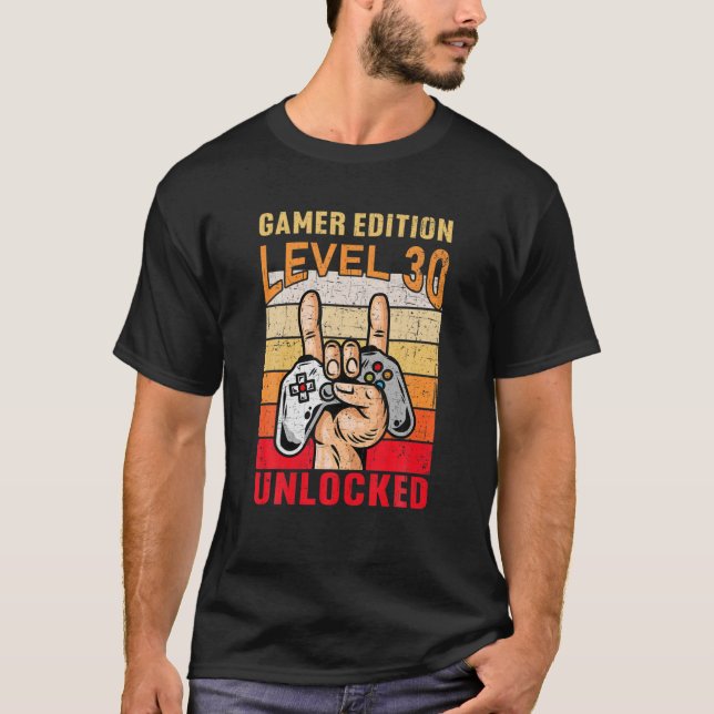 Camiseta aniversário de 30 anos Video Gamer Edition Nível 3 (Frente)