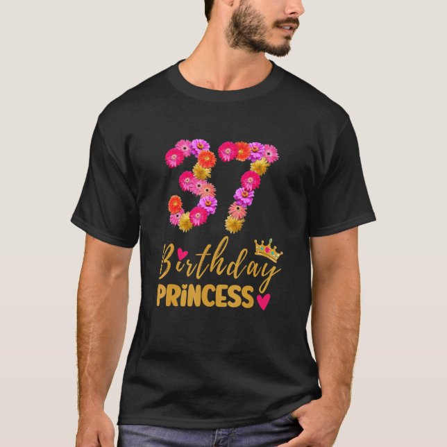 Camiseta Aniversário de 37 anos Princesa Flor Seu 37º B (Frente)