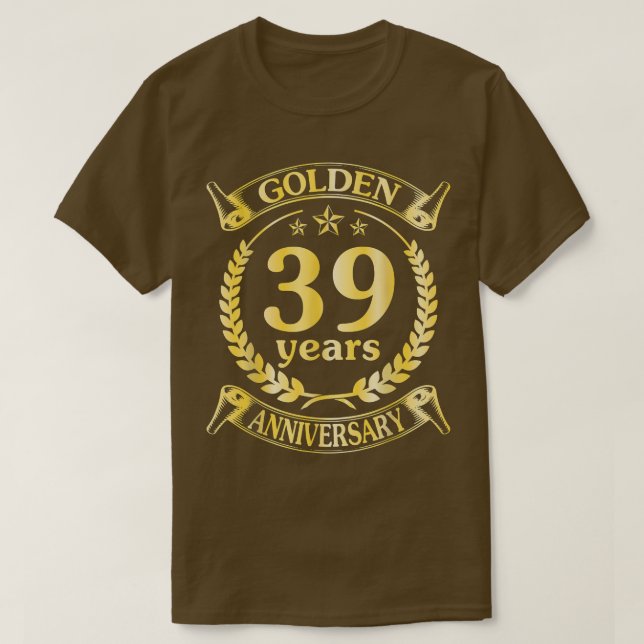Camiseta Aniversário de 39 Anos de Casamento Dourado para E (Frente do Design)