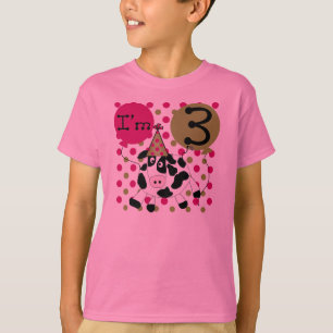 Camiseta Aniversário de 3 anos da vaca (rosa)