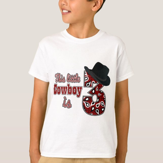 Camiseta Aniversário de 3 anos de cowboy pequeno (Frente)