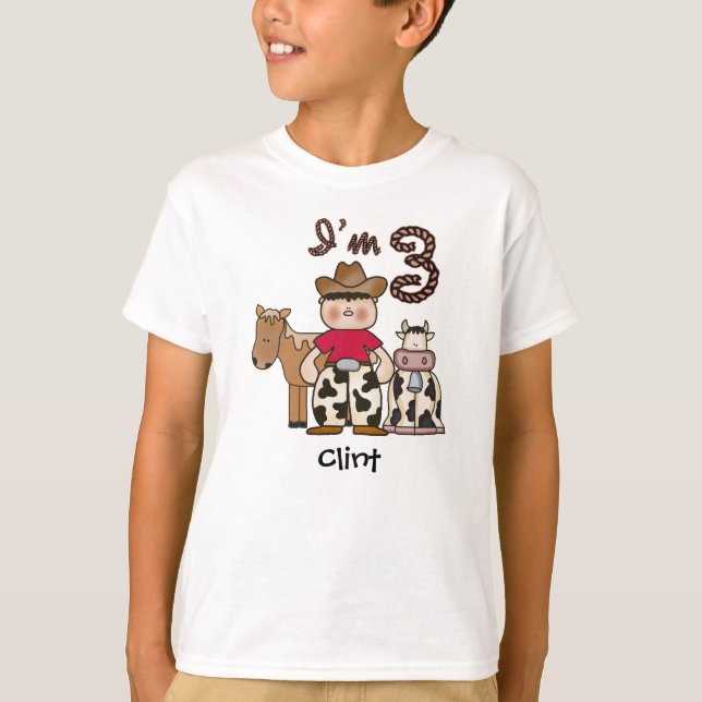 Camiseta Aniversário de 3 anos de cowboy T-Shirt (Frente)