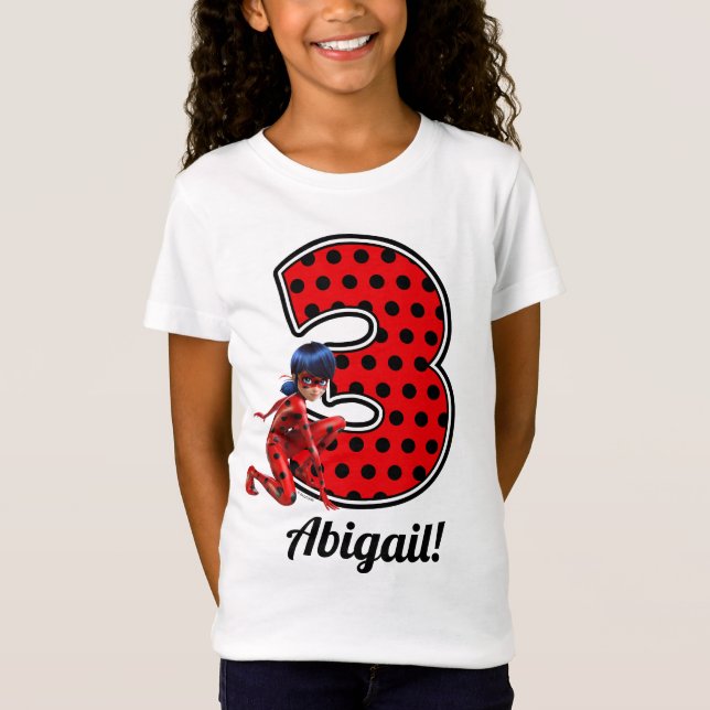 Camiseta Aniversário de 3 anos de Ladybug Miraculoso e Cat  (Frente)
