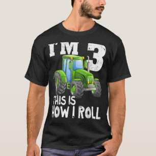 Camiseta Aniversário de 3 anos de Trator de Fazenda Verde c