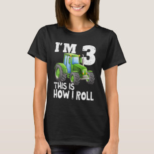 Camiseta Aniversário de 3 anos de Trator de Fazenda Verde c