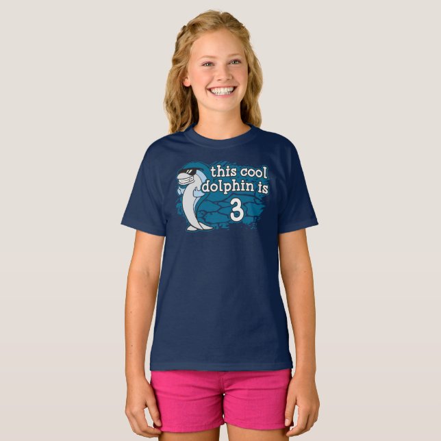 Camiseta Aniversário de 3 anos do garoto Este golfinho Lega (Frente Completa)