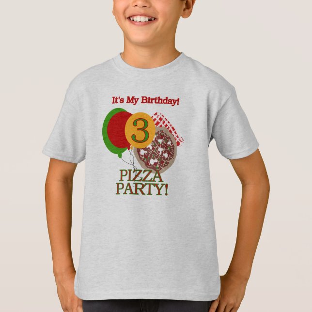 Camiseta Aniversário de 3 anos do partido da pizza (Frente)