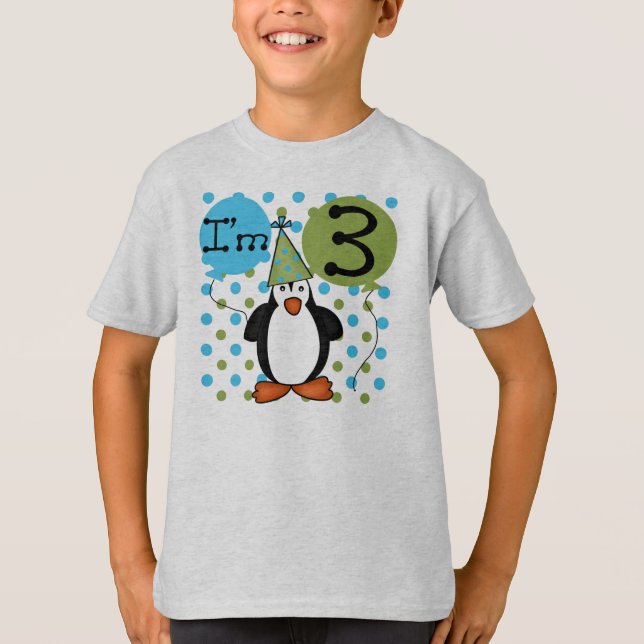 Camiseta Aniversário de 3 anos do pinguim (Frente)
