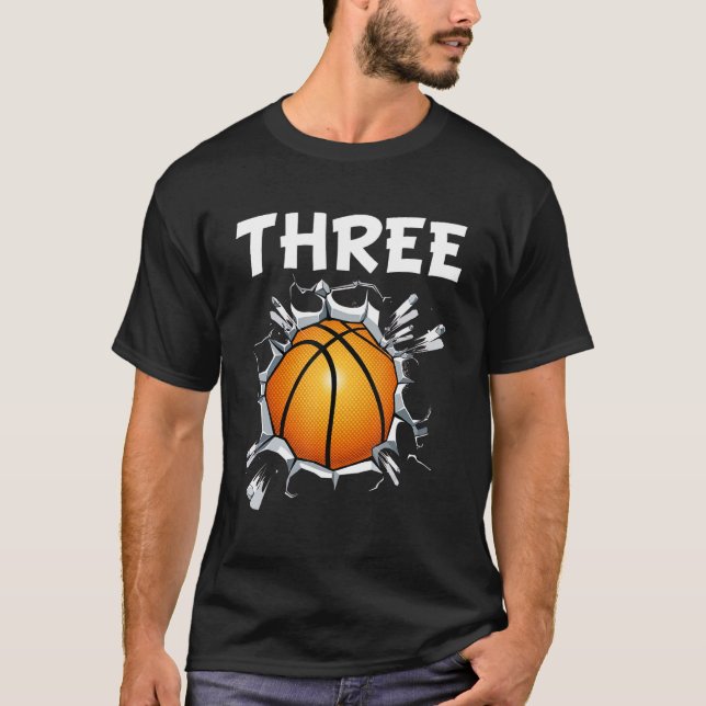 Camiseta aniversário de 3 anos Esporte 3 Anos De Basquete 3 (Frente)