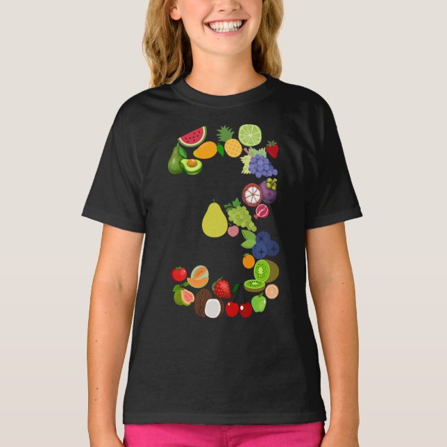 Camiseta aniversário de 3 anos Fruta 3 Número Para Meninos  (Frente)
