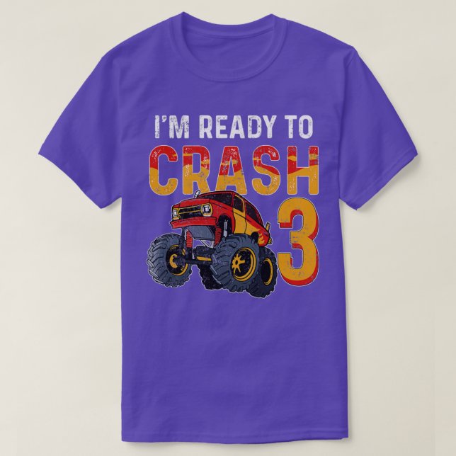 Camiseta aniversário de 3 anos Monster Truck 1 (Frente do Design)