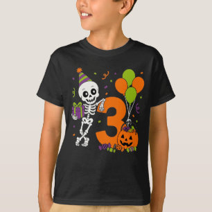 Camiseta Aniversário de 3 anos no Halloween Esqueleto