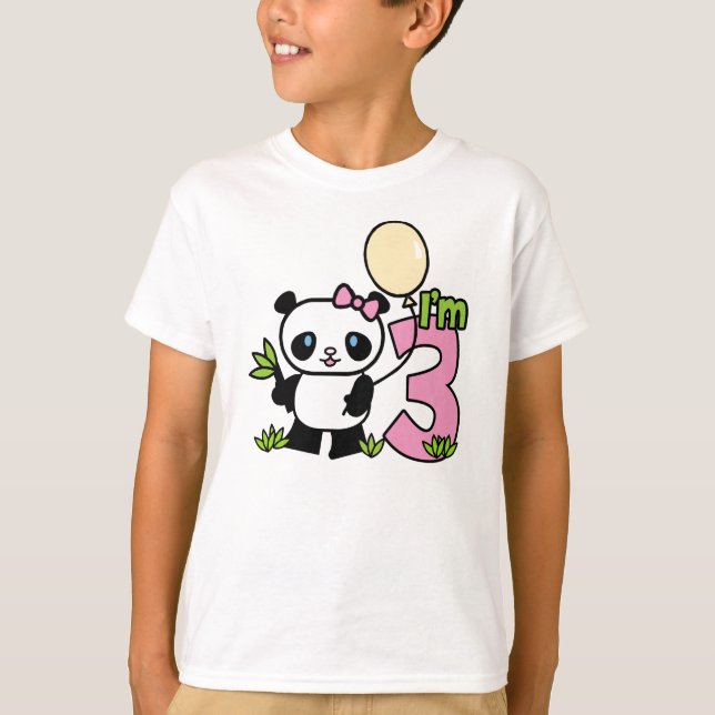 Camiseta Aniversário de 3 anos Panda Girl (Frente)