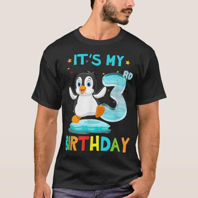 Camiseta aniversário de 3 anos Penguin, 3 anos (Frente)