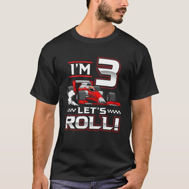 Camiseta aniversário de 3 anos Race Car 3 Anos com Rolha de (Frente)