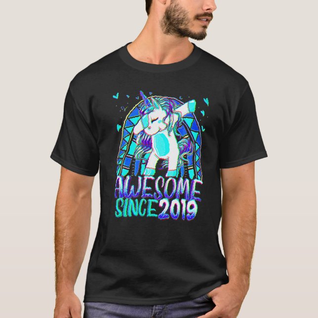 Camiseta aniversário de 3 anos Rainbow De 3 Anos Dabbing Un (Frente)