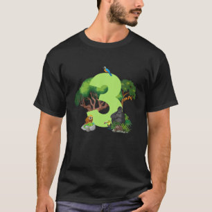 Camiseta aniversário de 3 anos Selgle Animal Safari Florest