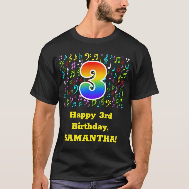 Camiseta aniversário de 3 anos: Símbolos de Música Colorido (Frente)