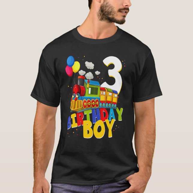 Camiseta aniversário de 3 anos Train Boys Garotas 3 anos Eu (Frente)