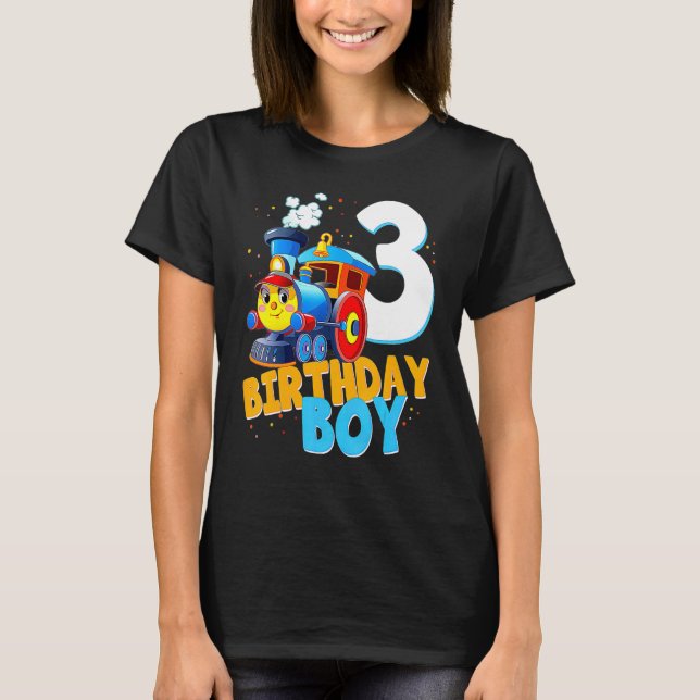 Camiseta aniversário de 3 anos Train Boys Garotas 3 anos Eu (Frente)