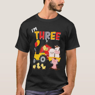 Camiseta aniversário de 3 anos Trator Barnyard Três Terceir