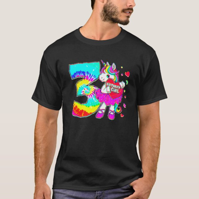 Camiseta aniversário de 3 anos Unicorn Para Meninas De 3 Ti (Frente)