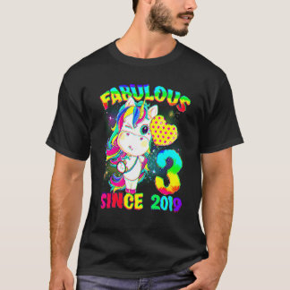 Camiseta aniversário de 3 anos Unicórnio Garota Fabulosa De