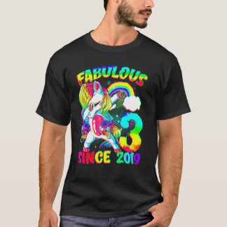 Camiseta aniversário de 3 anos Unicórnio Garota Fabulosa De