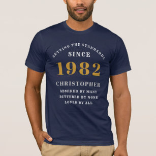 Camiseta aniversário de 40 anos 1982 Nome Elegante Azul Bra