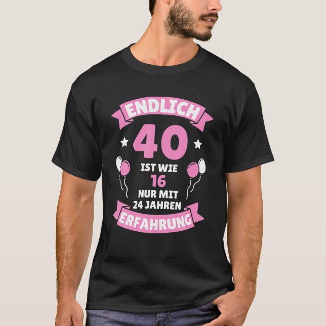 Camiseta aniversário de 40 anos feminino finalmente 40 anos (Frente)