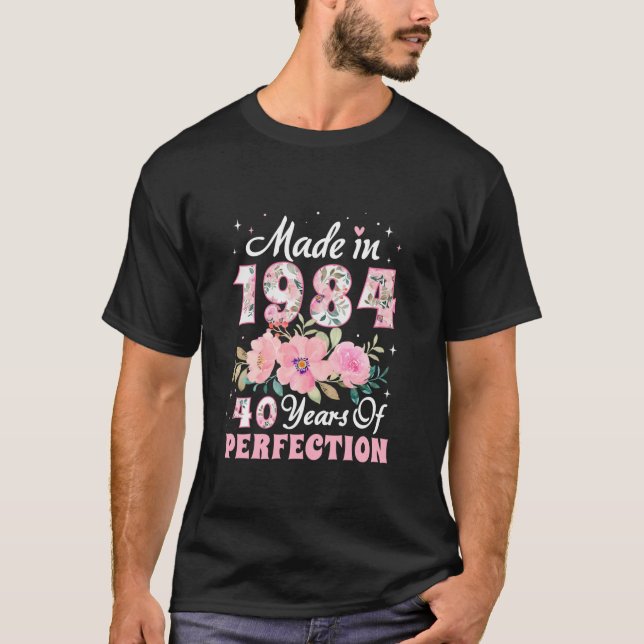 Camiseta aniversário de 40 anos Mulheres Floral 1984 40th B (Frente)