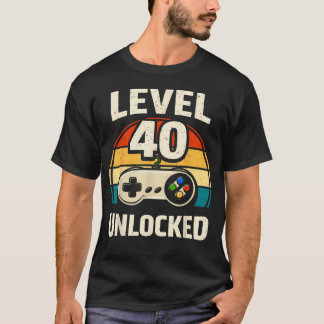 Camiseta Aniversário de 40 Anos Nível 40 Desbloqueado Jogad
