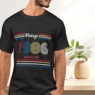 Camiseta Aniversário de 40 anos Vintage 1986 Retro Listras