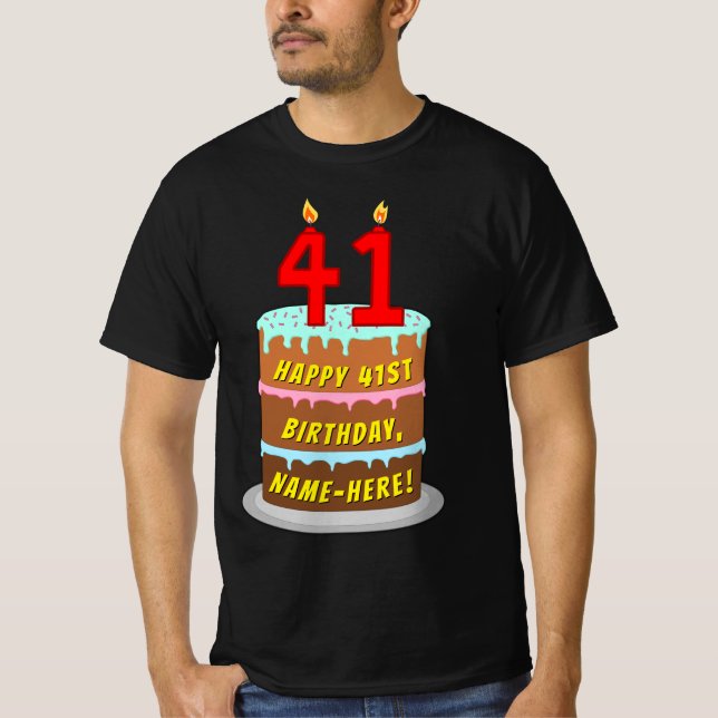 Camiseta Aniversário de 41ruas — Bolo e Velas Divertidas, c (Frente)