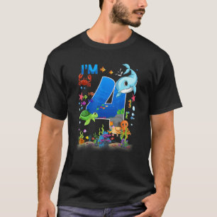 Camiseta Aniversário de 4 Anos Baleia Peixe Mar Aniversário