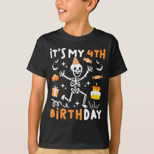 Camiseta aniversário de 4 anos crianças esqueleto engraçado